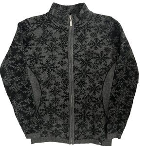Neve Designs Sweater S Black Gray Snowflake Wool Blend Full Zip
